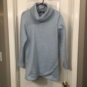 Lands End Sweater Fleece Cowl Neck Tunic Pullover Light blue, Size medium